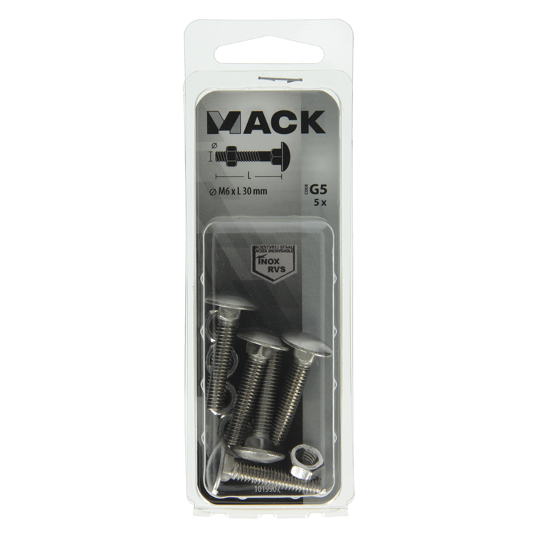 Afbeelding laden in galerijviewer, Mack 1019907 - houtbout + moer roestvrijstaal 5 st m6x30 mm | 10 stuks
