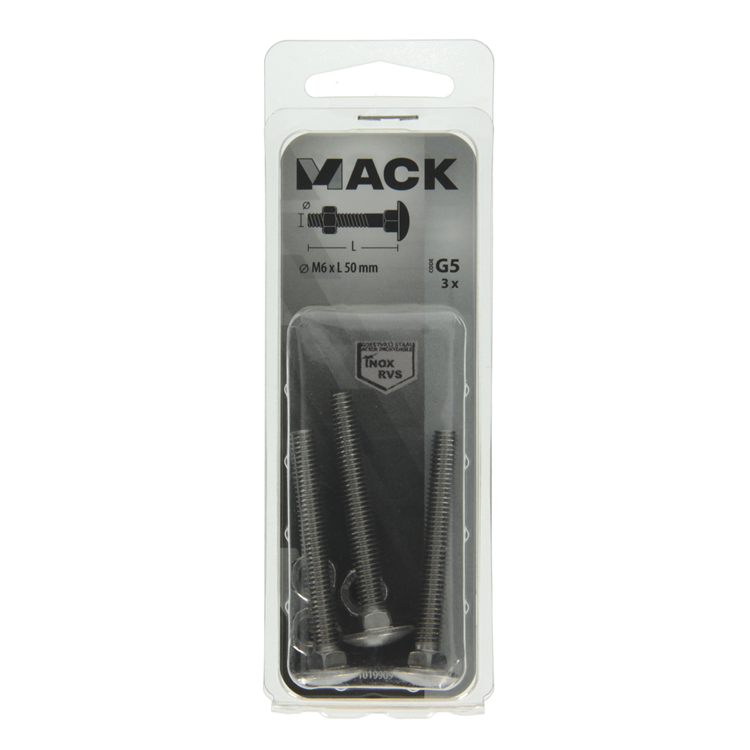 Afbeelding laden in galerijviewer, Mack 1019909 - houtbout + moer roestvrijstaal 3 st m6 x 50 mm | 10 stuks
