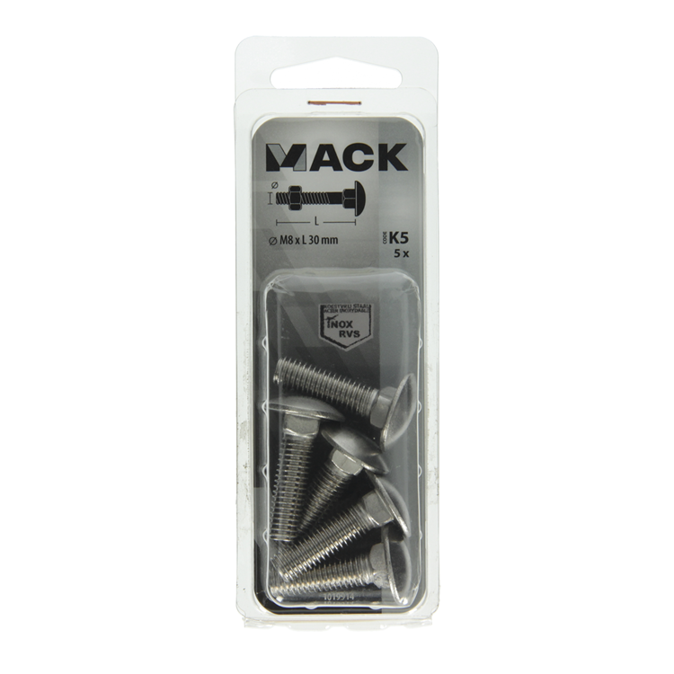 Afbeelding laden in galerijviewer, Mack 1019914 - houtbout + moer roestvrijstaal 5 st m8 x 30 mm | 5 stuks
