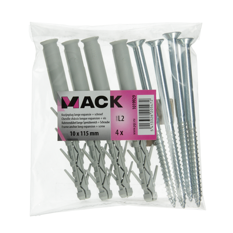 Afbeelding laden in galerijviewer, Mack 1019929 - kozijnplug lange exp. polyam. + schr.4st 10 x 115 mm | 5 stuks
