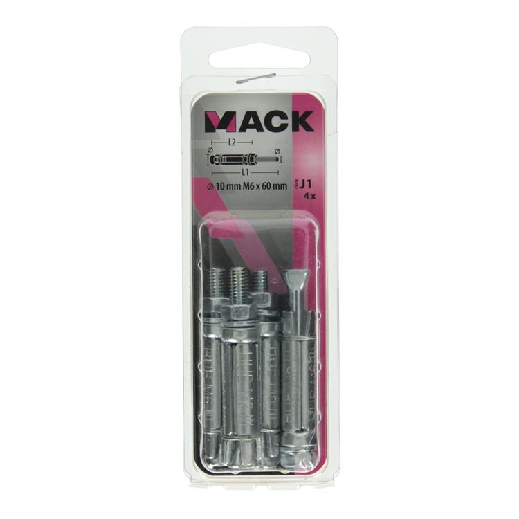 Afbeelding laden in galerijviewer, Mack 1019935 - keilbout met draadst. verzinkt 4 st m6 x 60 mm | 5 stuks
