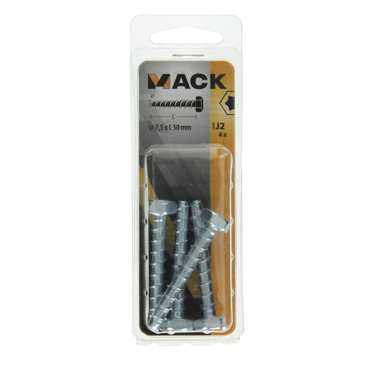 Afbeelding laden in galerijviewer, Mack 1019958 - betonschroef verzinkt 6kant 4st 7,5 x 50 mm | 5 stuks
