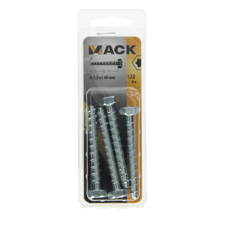Afbeelding laden in galerijviewer, Mack 1019959 - betonschroef verzinkt 6kant 4st 7,5 x 60 mm | 5 stuks
