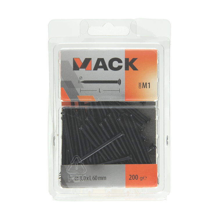 Afbeelding laden in galerijviewer, Mack 1017935 - staalnagel bvk staal geblauwd 200 gr 3,0 x 60 mm | 5 stuks
