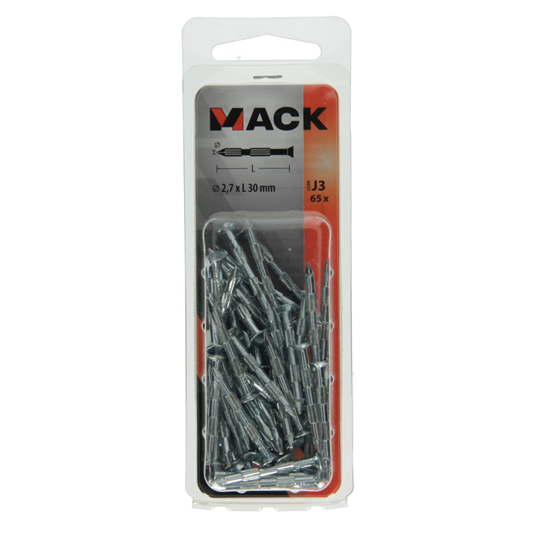 Afbeelding laden in galerijviewer, Mack 1017938 - stalen ribnagel vk st.gehard + verz 65st 2,7 x 30 mm | 5 stuks

