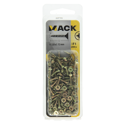 Mack 1017958 - spaanplaatschroef vz kop geelverz 200st 3,0 x 12 mm | 10 stuks