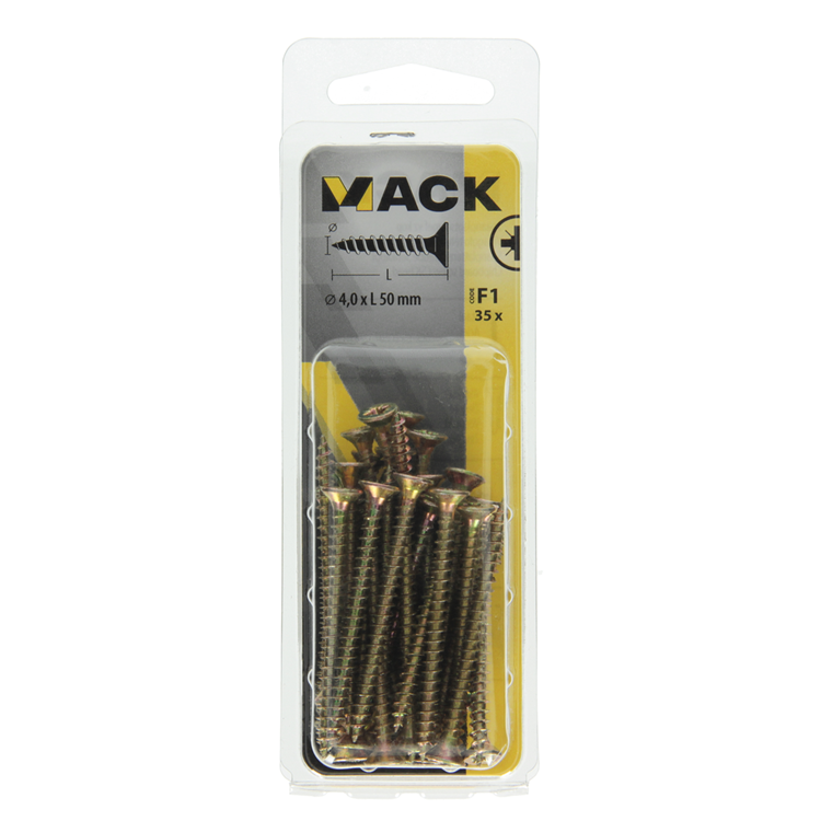 Afbeelding laden in galerijviewer, Mack 1017975 - spaanplaatschroef vz kop geelverz. 35st 4,0 x 50 mm | 5 stuks
