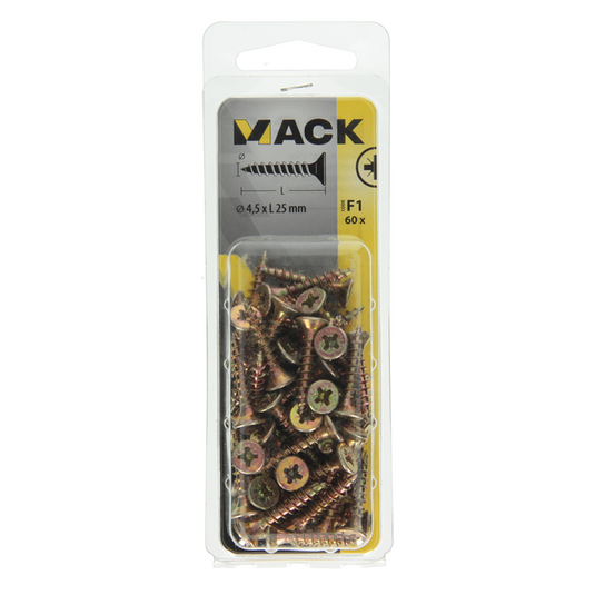 Mack 1017977 - spaanplaatschroef vz kop geelverz. 60st 4,5 x 25 mm | 5 stuks