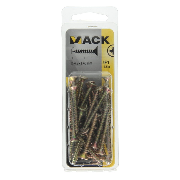 Afbeelding laden in galerijviewer, Mack 1017980 - spaanplaatschroef vz kop geelverz. 35st 4,5 x 40 mm | 5 stuks

