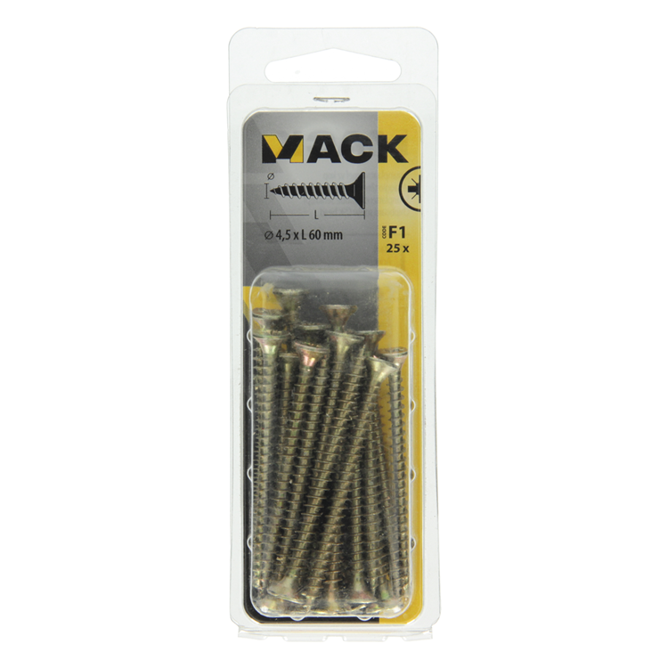 Afbeelding laden in galerijviewer, Mack 1017982 - spaanplaatschroef vz kop geelverz. 25st 4,5 x 60 mm | 5 stuks
