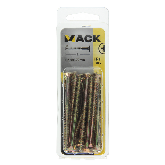 Mack 1017990 - spaanplaatschroef vz kop geelverz. 20st 5,0 x 70 mm | 5 stuks