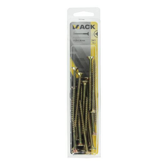 Mack 1017996 - spaanplaatschroef vz kop geelverz. 18st 6,0 x 80 mm | 5 stuks