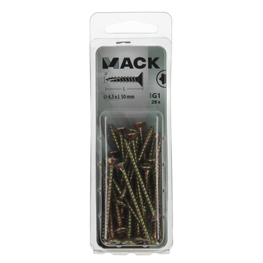 Mack 1018018 - spaanplschr.vzkop-zelfb. geelverz. 28 st 4,5 x 50 mm | 5 stuks