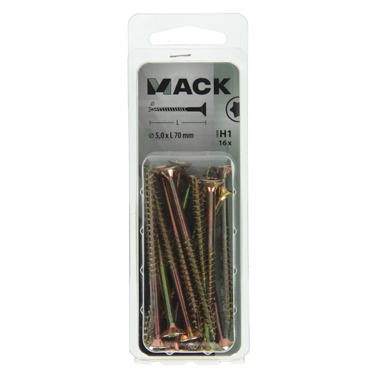 Mack 1018024 - spaanplschr.vzkop-zelfb. geelverz. 16 st 5,0 x 70 mm | 5 stuks