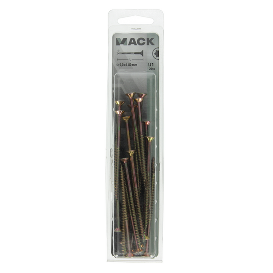 Mack 1018025 - spaanplschr.vzkop-zelfb. geelverz. 20 st 5,0 x 80 mm | 5 stuks