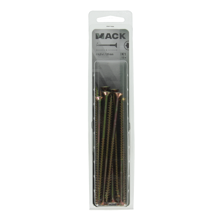 Afbeelding laden in galerijviewer, Mack 1018030 - spaanplschr.vzkop-zelfb. geelverz. 12 st 6,0 x 120 mm | 5 stuks
