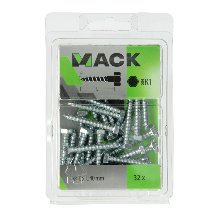 Afbeelding laden in galerijviewer, Mack 1018039 - houtdraadbout staal verzinkt 32 st 6 x 40 mm | 5 stuks
