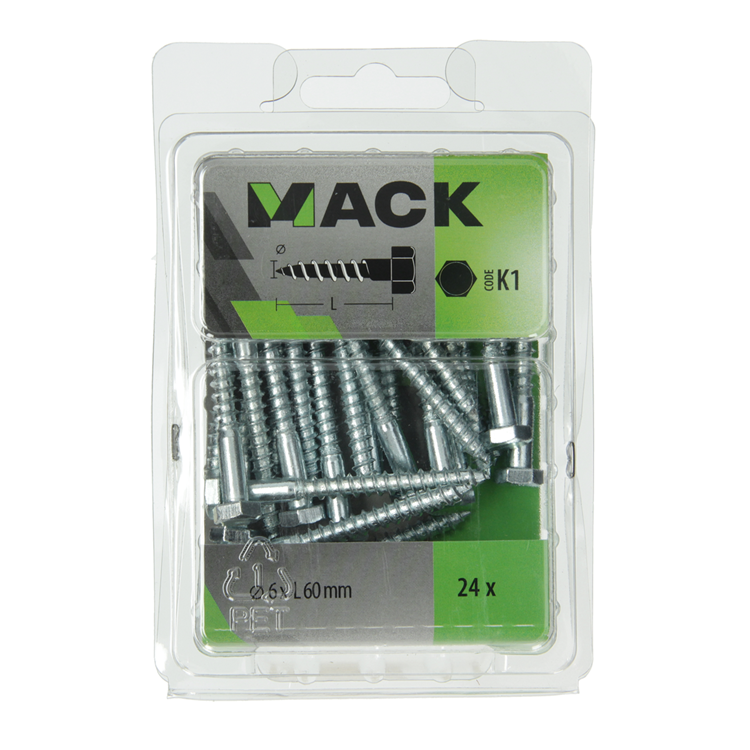 Afbeelding laden in galerijviewer, Mack 1018041 - houtdraadbout staal verzinkt 24 st 6 x 60 mm | 5 stuks
