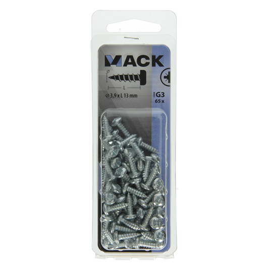 Mack 1018062 - zelftappende schroef cylkop verz. 65 st 3,9 x 13 mm | 10 stuks