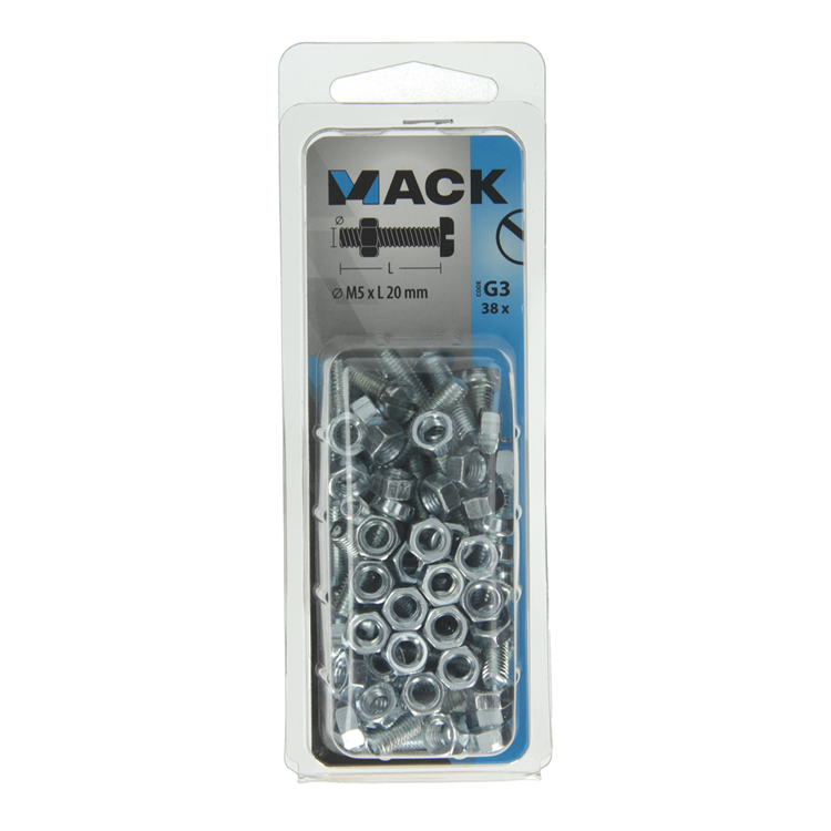 Afbeelding laden in galerijviewer, Mack 1018094 - metaalschroef cyl. kop + moer verz. 38 st m5 x 20 mm | 5 stuks

