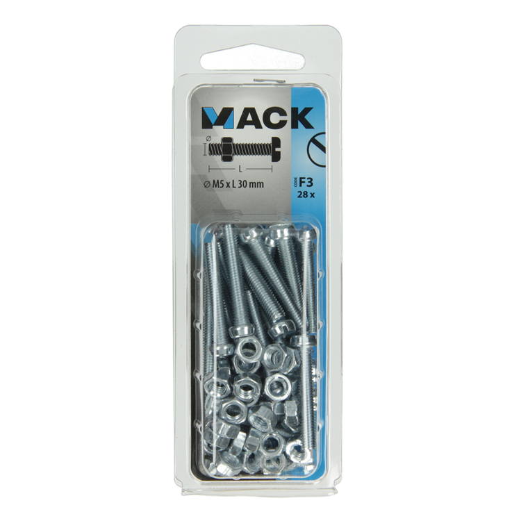 Afbeelding laden in galerijviewer, Mack 1018095 - metaalschroef cyl. kop + moer verz. 28 st m5 x 30 mm | 5 stuks
