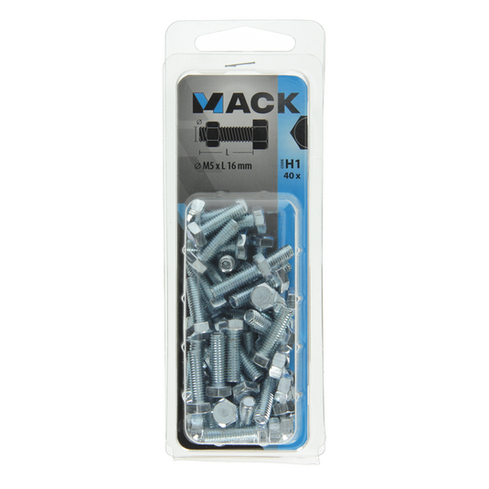 Mack 1018106 - tapbout + moer staal verzinkt 40 st m5 x 16 mm | 5 stuks
