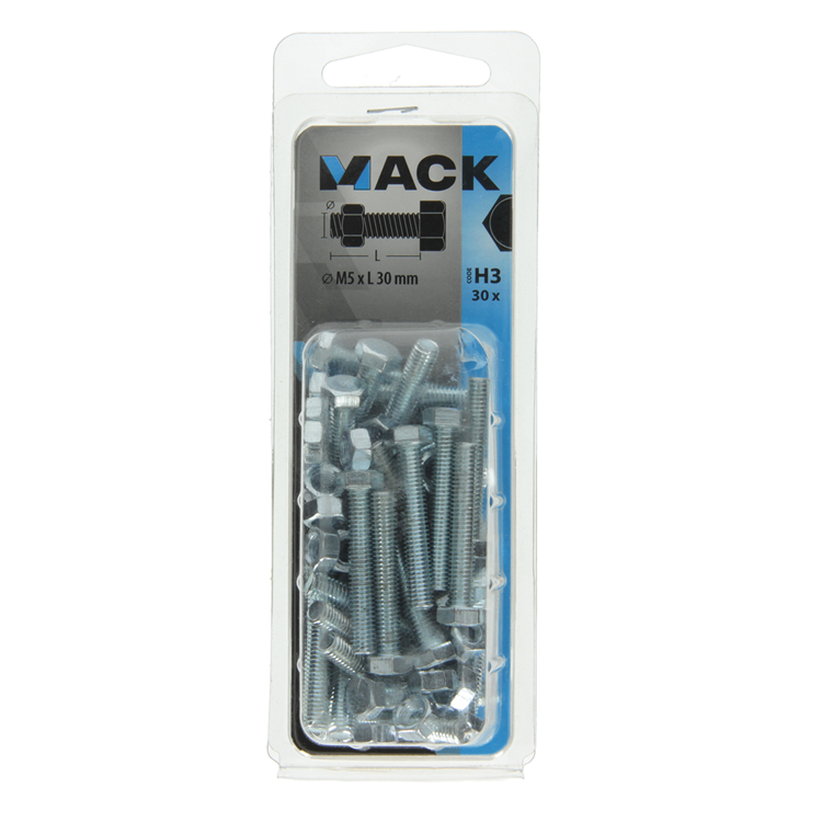 Afbeelding laden in galerijviewer, Mack 1018108 - tapbout + moer staal verzinkt 30 st m5 x 30 mm | 5 stuks
