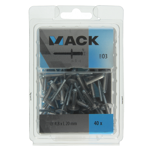 Mack 1020320 - 40 blindnieten alu brede kop 4,8x20mm | 3 stuks