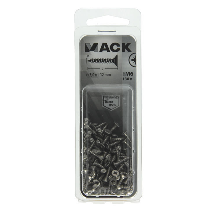 Afbeelding laden in galerijviewer, Mack 1019979 - spaanplaatschroef vz kop rvs 130 st 3,0 x 12 mm | 5 stuks
