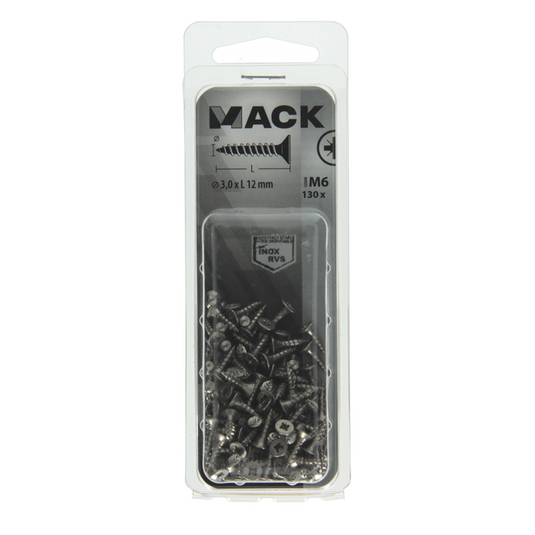 Mack 1019979 - spaanplaatschroef vz kop rvs 130 st 3,0 x 12 mm | 5 stuks