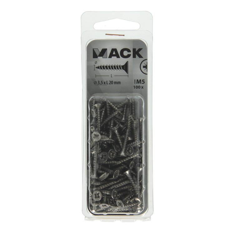 Afbeelding laden in galerijviewer, Mack 1019982 - spaanplaatschroef vz kop rvs 100 st 3,5 x 20 mm | 5 stuks
