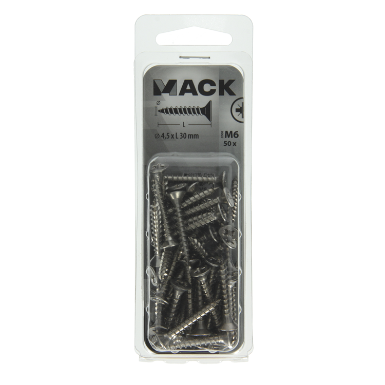 Chargez l'image dans la visionneuse de la galerie, Mack 1019994 - spaanplaatschroef vz kop rvs 50 st 4,5 x 30 mm | 5 stuks

