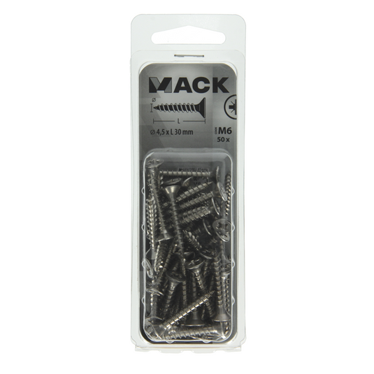 Mack 1019994 - spaanplaatschroef vz kop rvs 50 st 4,5 x 30 mm | 5 stuks