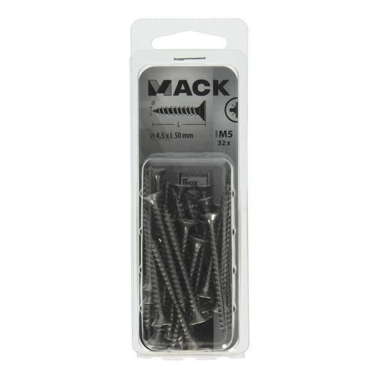 Afbeelding laden in galerijviewer, Mack 1019996 - spaanplaatschroef vz kop rvs 32 st 4,5 x 50 mm | 5 stuks
