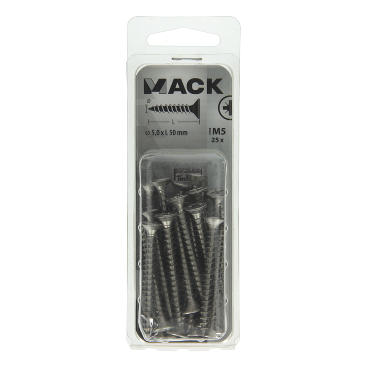 Afbeelding laden in galerijviewer, Mack 1019999 - spaanplaatschroef vz kop rvs 25 st 5,0 x 50 mm | 5 stuks
