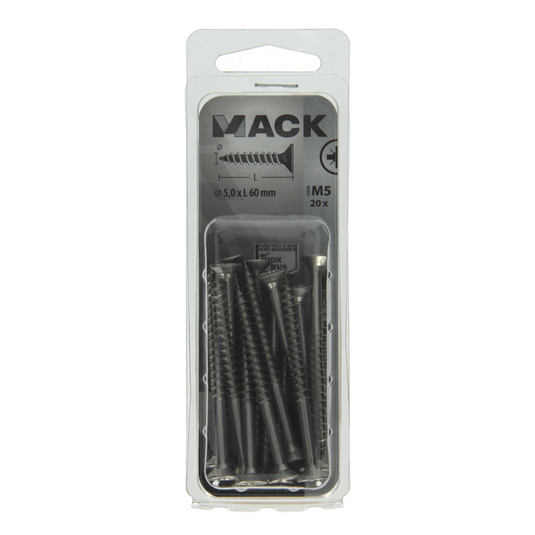 Mack 1020000 - spaanplaatschroef vz kop rvs 20 st 5,0 x 60 mm | 5 stuks
