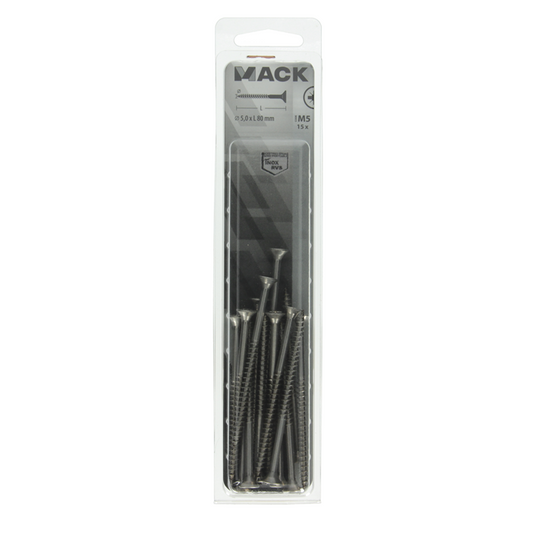 Mack 1020002 - spaanplaatschroef vz kop rvs 15 st 5,0 x 80 mm | 5 stuks