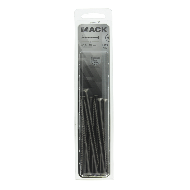 Afbeelding laden in galerijviewer, Mack 1020003 - spaanplaatschroef vz kop rvs 12 st 5,0 x100 mm | 5 stuks
