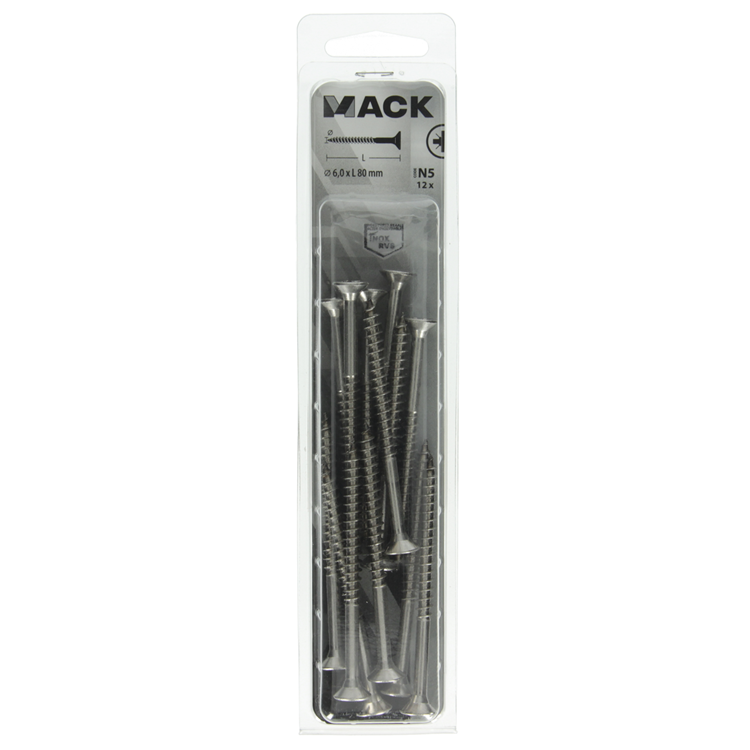 Afbeelding laden in galerijviewer, Mack 1020005 - spaanplaatschroef vz kop rvs 12 st 6,0 x 80 mm | 5 stuks
