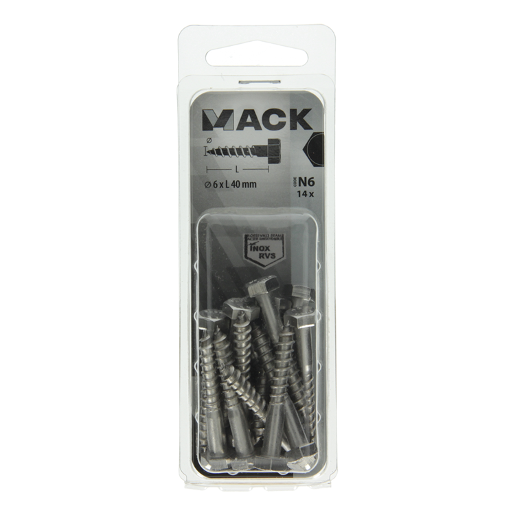 Afbeelding laden in galerijviewer, Mack 1020008 - houtdraadbout roestvrijstaal 14 st 6 x 40 mm | 5 stuks
