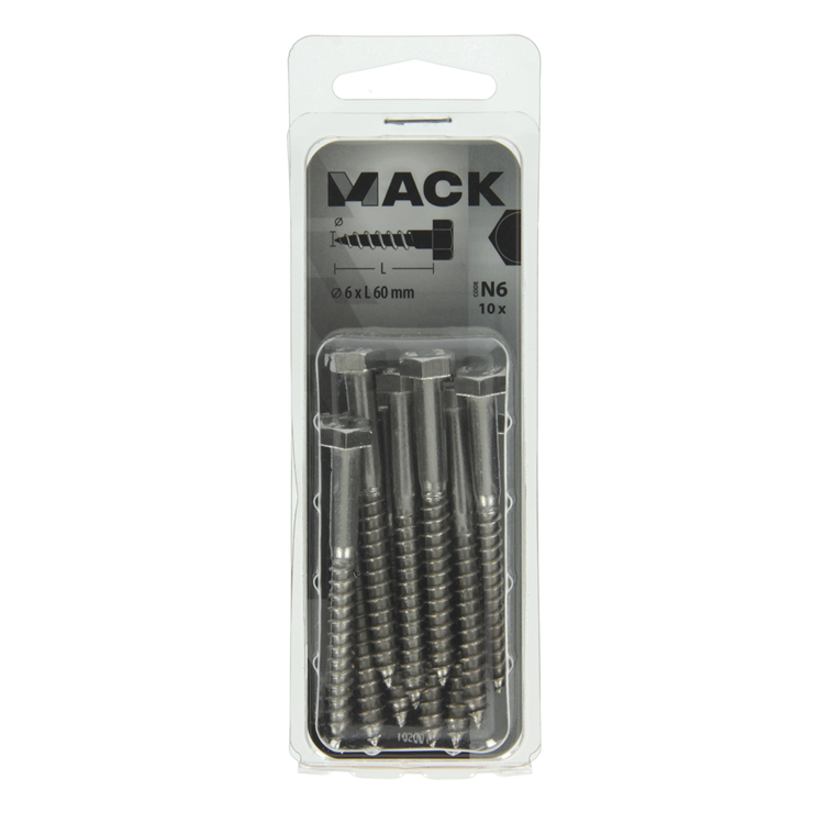 Afbeelding laden in galerijviewer, Mack 1020010 - houtdraadbout roestvrijstaal 10 st 6 x 60 mm | 5 stuks
