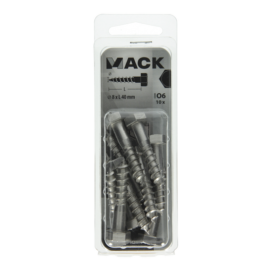 Mack 1020011 - houtdraadbout roestvrijstaal 10 st 8 x 40 mm | 5 stuks