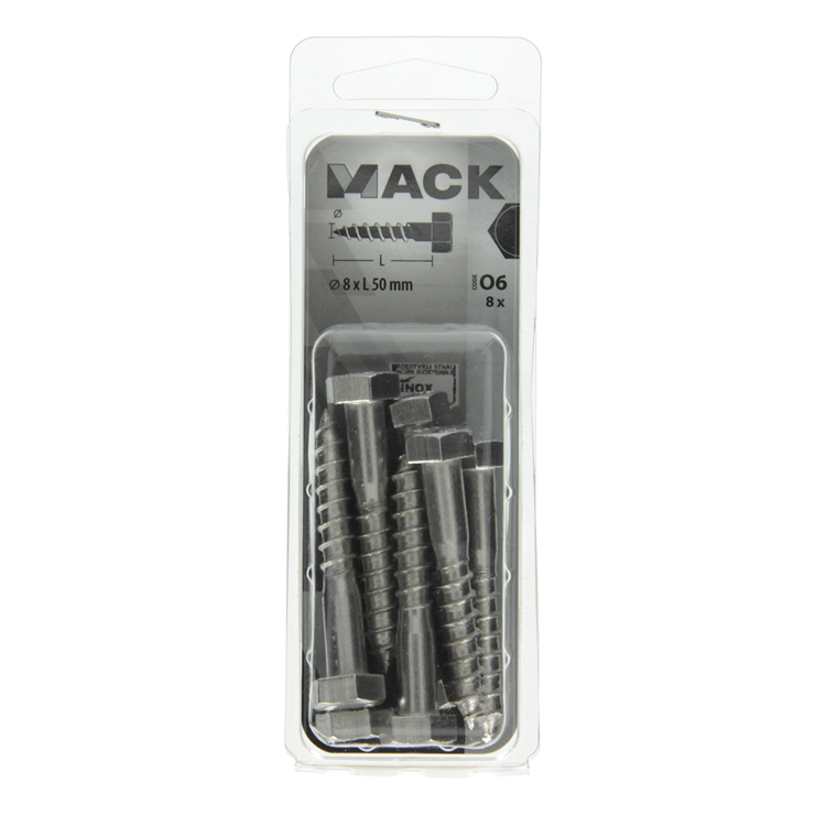 Afbeelding laden in galerijviewer, Mack 1020012 - houtdraadbout roestvrijstaal 8 st 8 x 50 mm | 5 stuks
