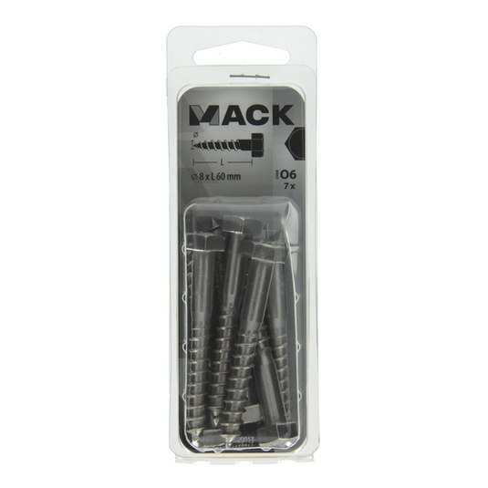 Mack 1020013 - houtdraadbout roestvrijstaal 7 st 8 x 60 mm | 5 stuks