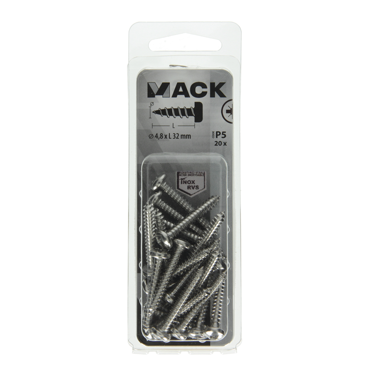 Afbeelding laden in galerijviewer, Mack 1020016 - zelftappende schroef cyl.kop a2 20 st 4,8 x 32 mm | 5 stuks
