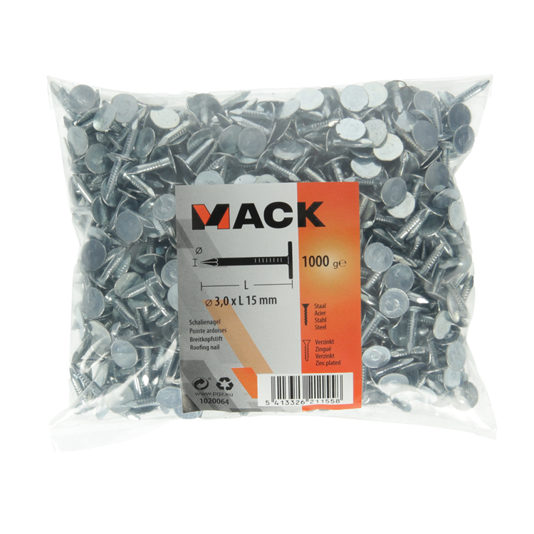 Afbeelding laden in galerijviewer, Mack 1020064 - schalienagel verzinkt 1000 gr 3,0 x 15 mm | 10 stuks
