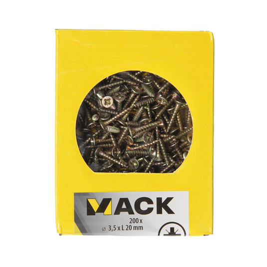 Mack 1020082 - spaanplaatschroef vz kop geel vz 200 st 3,5 x 20 mm | 5 stuks