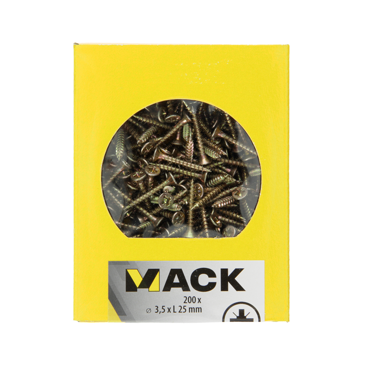 Afbeelding laden in galerijviewer, Mack 1020083 - spaanplaatschroef vz kop geel vz 200 st 3,5 x 25 mm | 5 stuks
