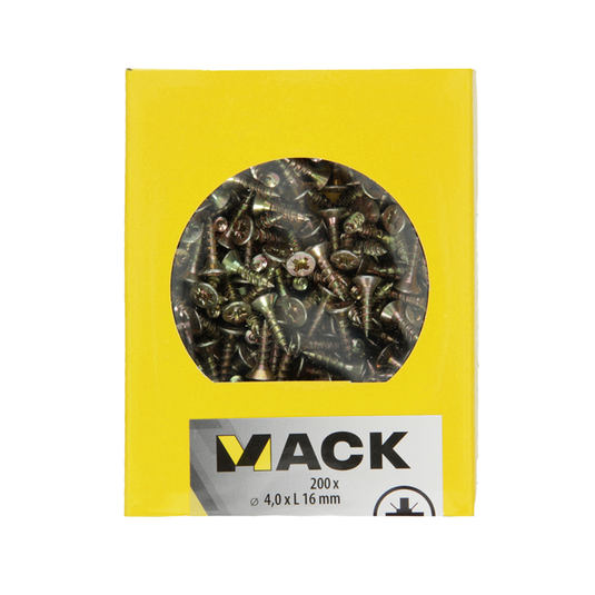 Mack 1020089 - spaanplaatschroef vz kop geel vz 200 st 4,0 x 16 mm | 5 stuks