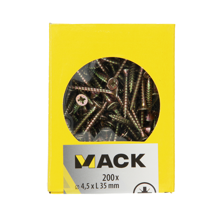 Afbeelding laden in galerijviewer, Mack 1020103 - spaanplaatschroef vz kop geel vz 200 st 4,5 x 35 mm | 5 stuks
